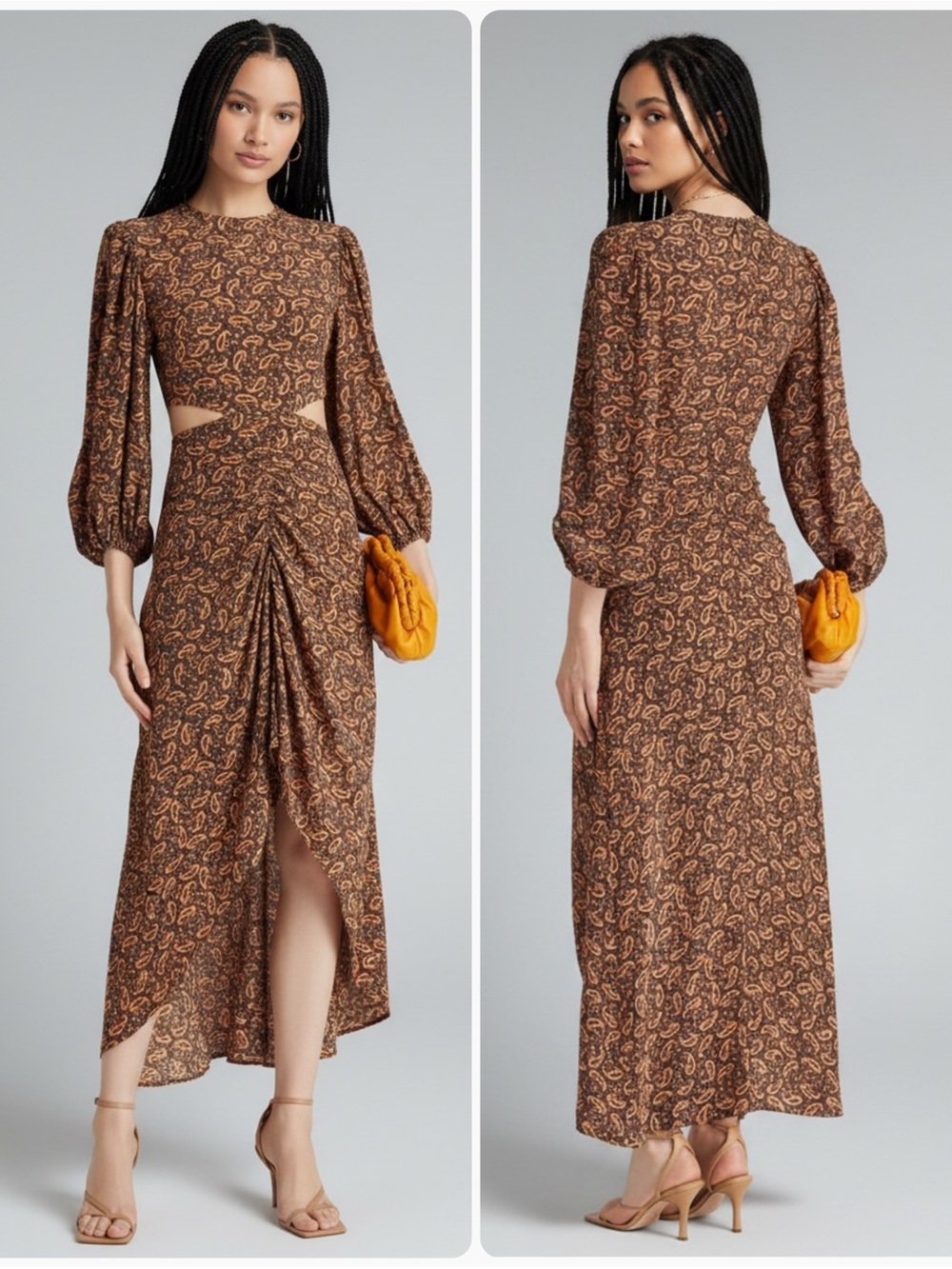 MAJE SILK/Viscose Paisley Cutout Cinched Waist High-Low Maxi Dress NWOT $745